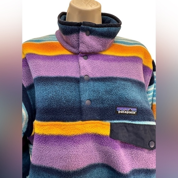 Patagonia sweater lightweight synchilla snap-t fleece-fitz stripe/navy blue - Picture 5 of 9